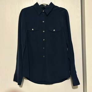 100% Silk Ann Taylor shirt. Navy blue. 2 petite.